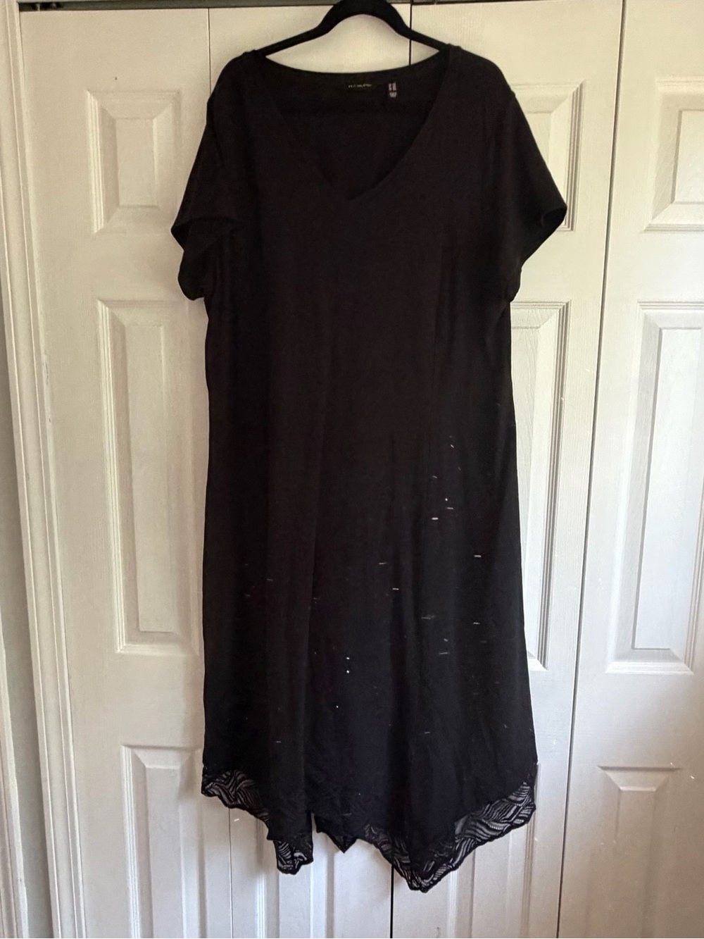 H by Halston Black Asymmetrical V-Neck Dress with Lace Hem